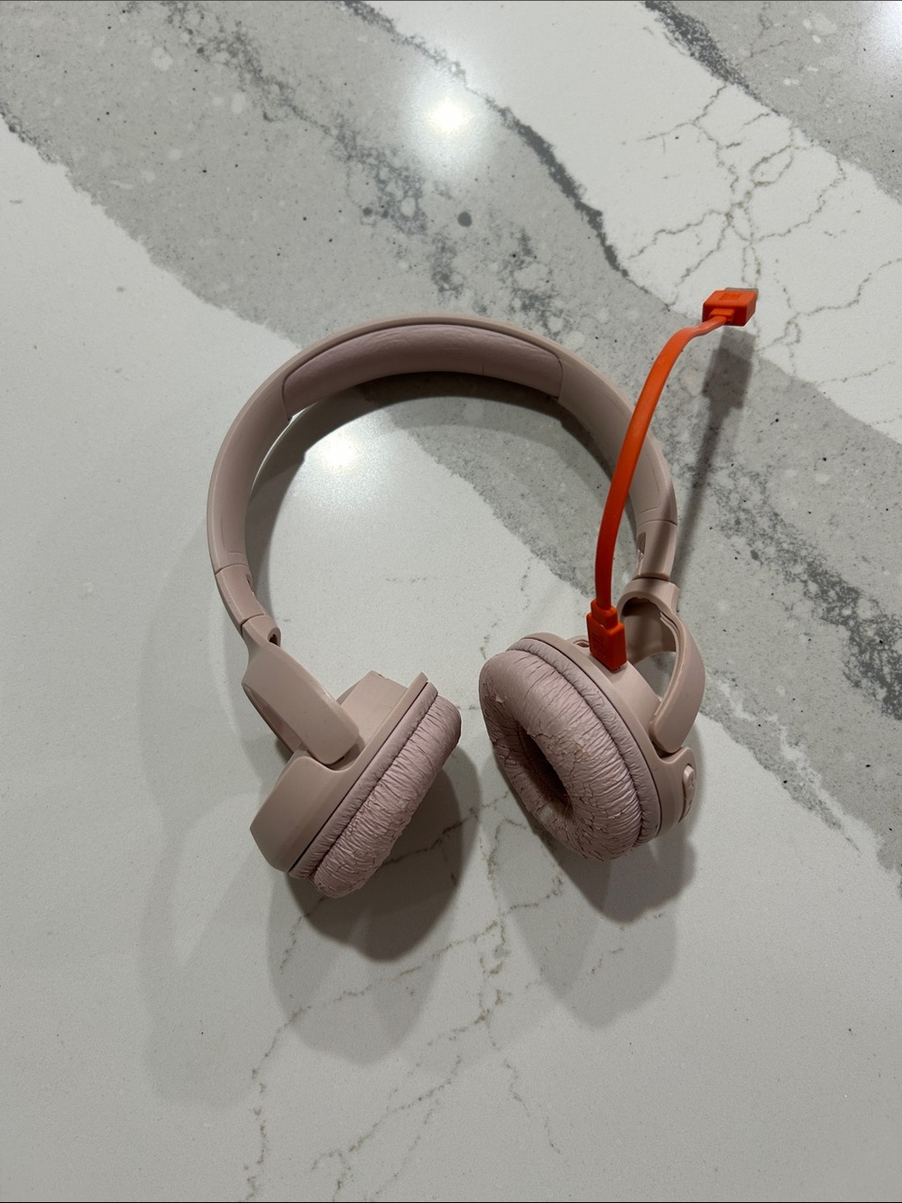 JBL On-Ear Headphones in Blush Pink with Orange Detachable Cable
